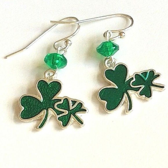 Irish Shamrock Hypoallergenic Earrings Celtic St Patricks Green Silver Plated - Picture 1 of 12